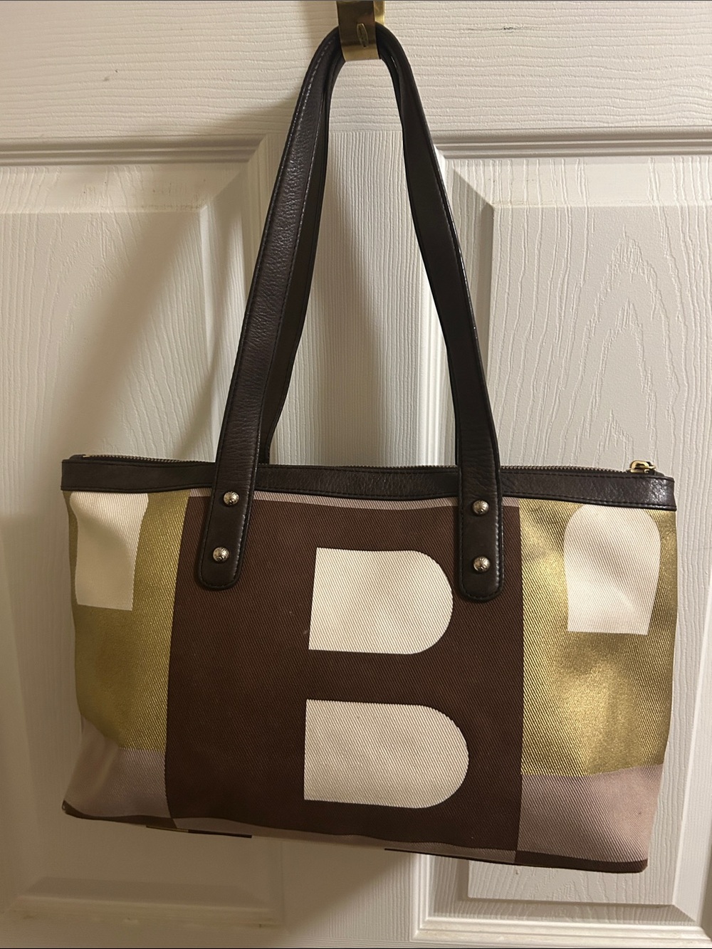 Bally Brown and Gold Patterned Women’s Tote Bag - Picture 5 of 8